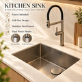 Pull-out kitchen faucet showing foaming water and straight stream modes