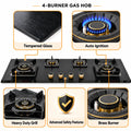Magic Stove 4 burner gas hob with tempered glass auto ignition brass burners and heavy duty grill