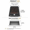 Snifz electric grill product size and built-in cutout dimensions in inches and mm
