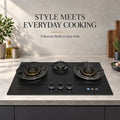 Snifz Hob SZ-750-W 3 burner black glass gas hob installed on a modern kitchen countertop