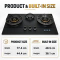 Snifz Hob SZ-750-W product and built-in cutout size chart — 77.4cm width gas hob