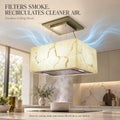 Snifz SZ-Cube 48 ductless ceiling range hood filtering smoke and recirculating clean air