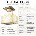 Snifz SZ-Cube 48 island range hood specifications and product size chart — ceiling mount dimensions