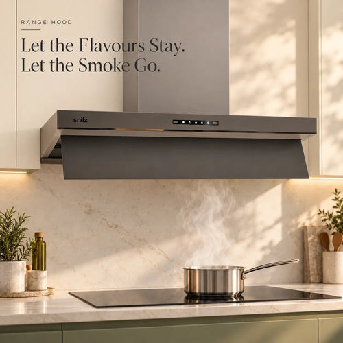 Snifz Twin 11 grey range hood installed above a kitchen cooktop